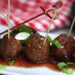 3 ingredient meatballs on platter with toothpicks