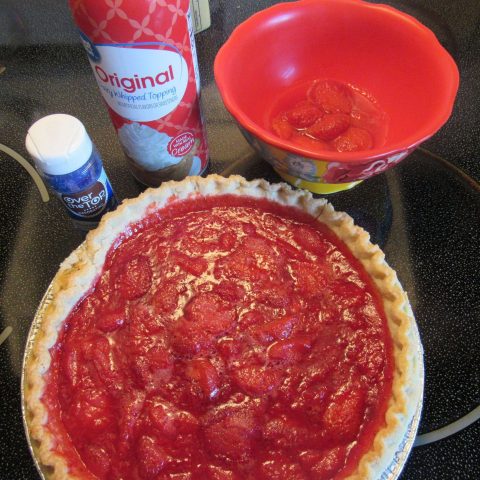Patriotic Baked Strawberry Pie topping ingredients with the pie