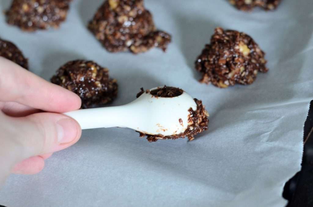 Easy No Bake Lactation Cookies 7 scooping the batter of the no bake lactation cookies