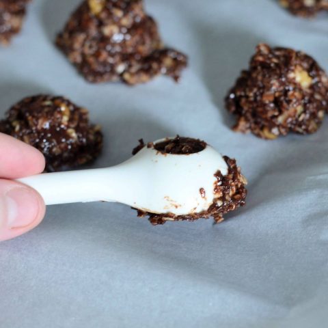 scooping the batter of the no bake lactation cookies