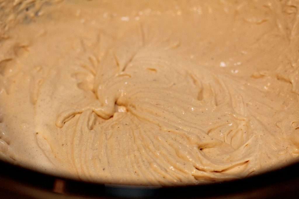 No Bake Pumpkin Cheesecake 5 No bake pumpkin cheesecake mixture in a bowl.