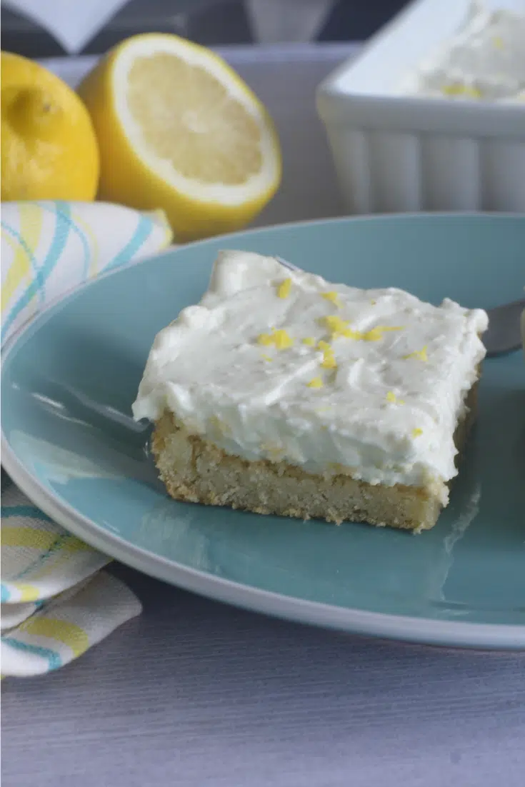 lemon bar on blue plate