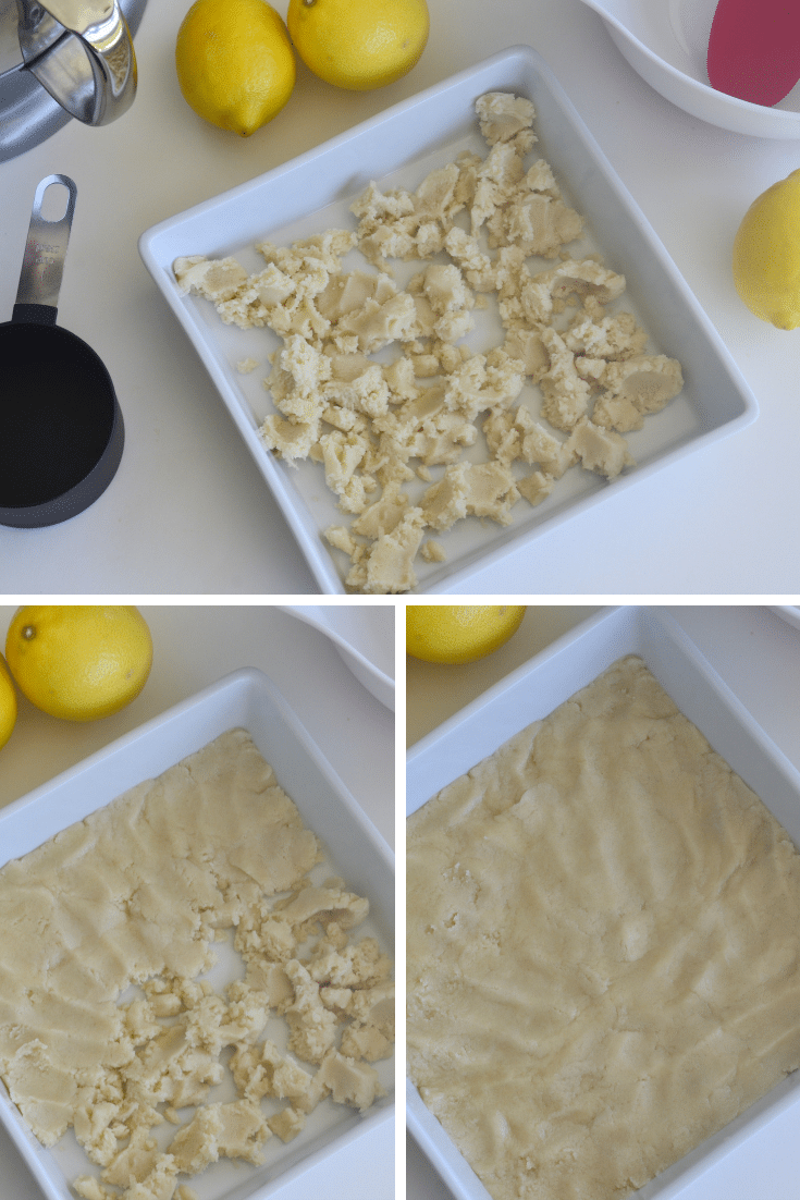 cookie dough process shots-pressing raw dough into white pan