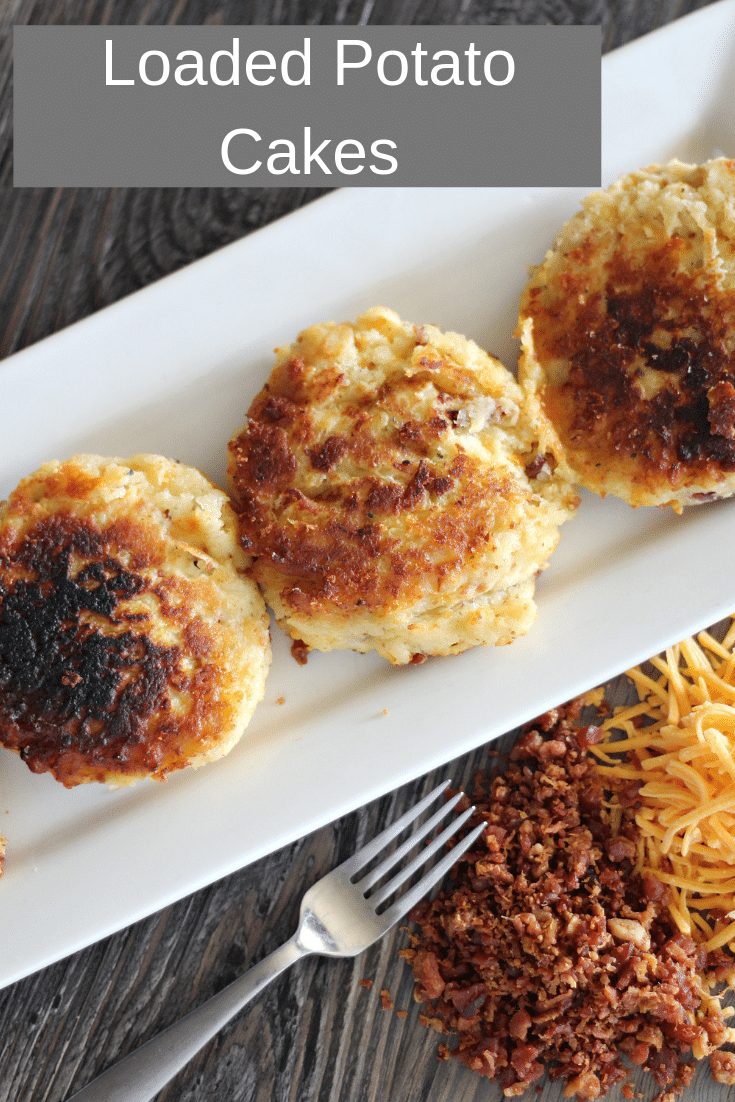 Easy Leftover Loaded Mashed Potato Cakes 5 loaded potato cakes on plate