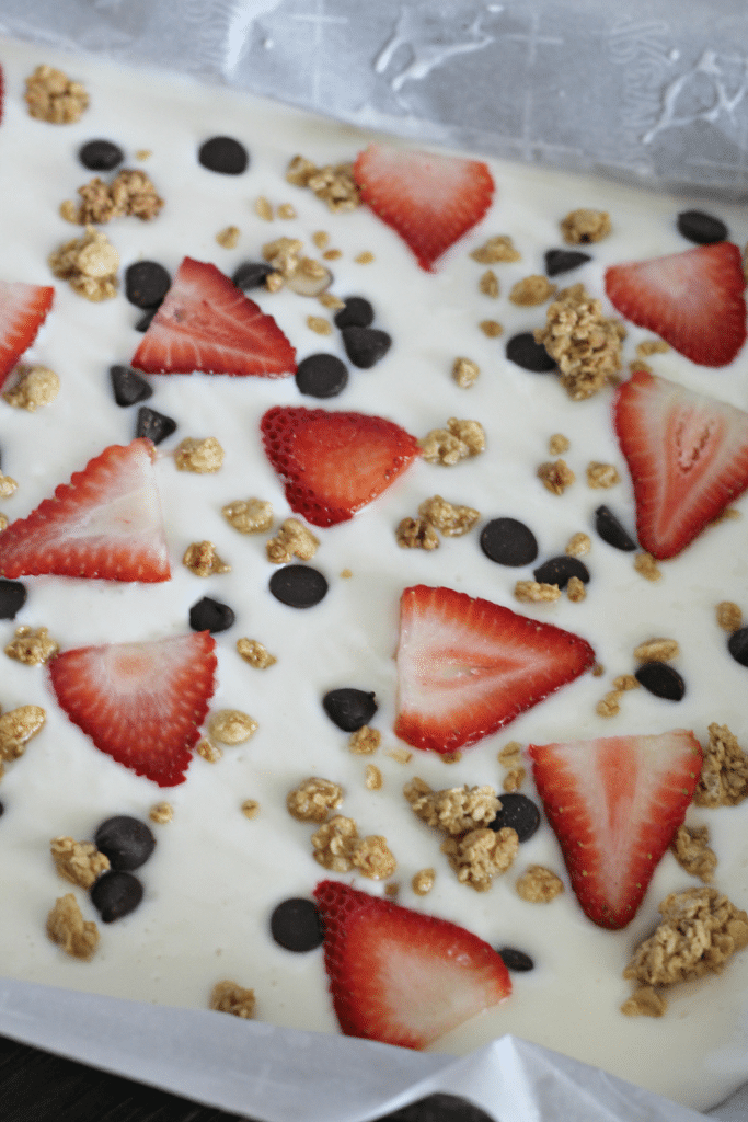 yogurt bark on cookie sheet chilling