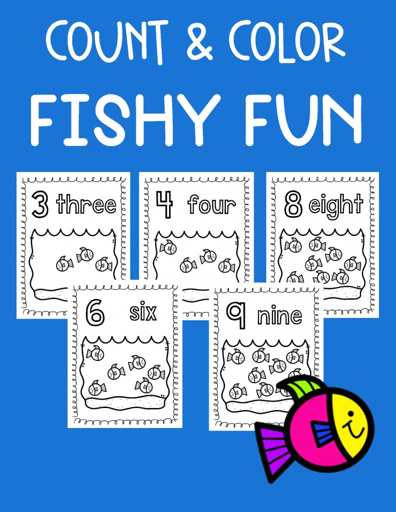 count and color fish coloring pages downloadable free printable 