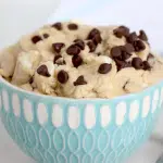 Easy No- Bake Cookie Dough Dip 7 cookie dough dip in blue bowl