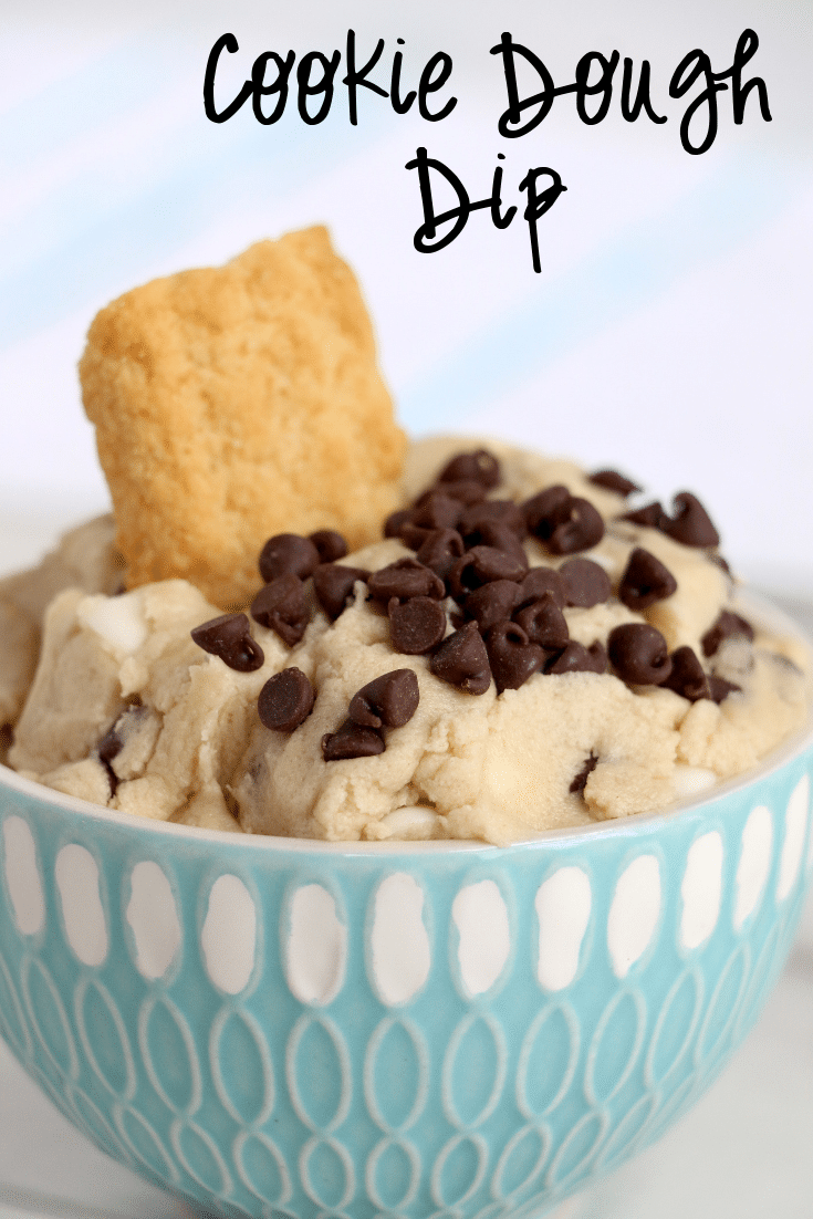 Easy No- Bake Cookie Dough Dip 6 cookie dough dip in blue bowl