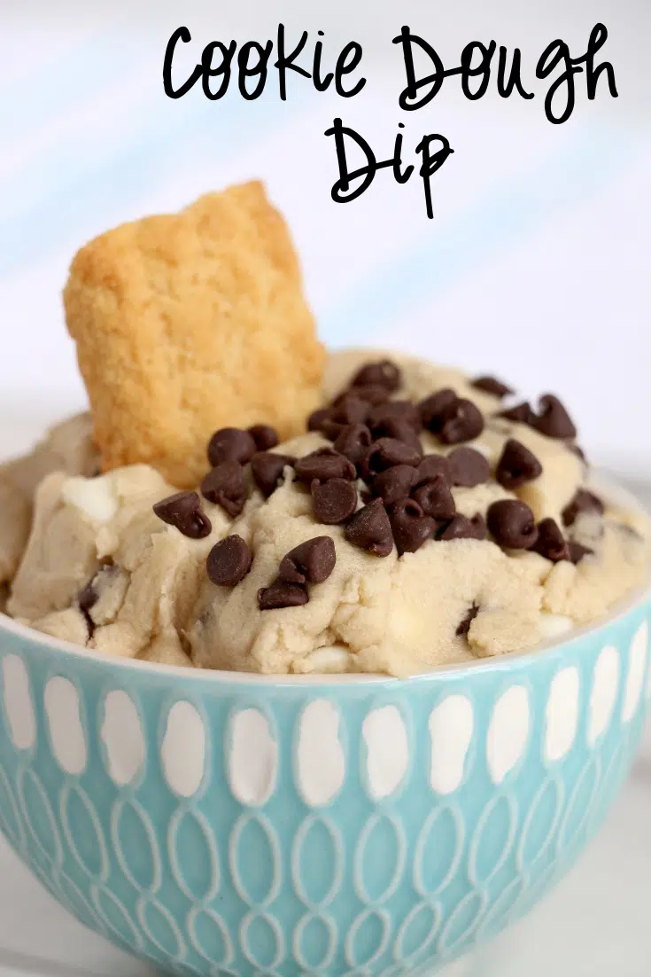 Easy No- Bake Cookie Dough Dip 6 cookie dough dip in blue bowl