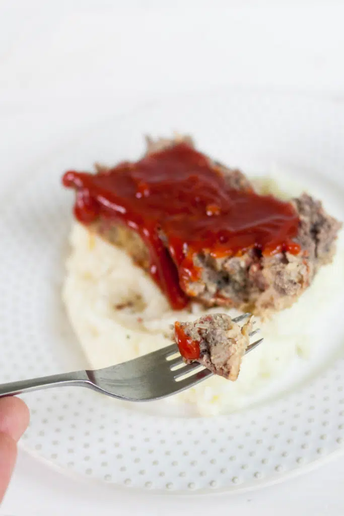 venison meatloaf on a fork