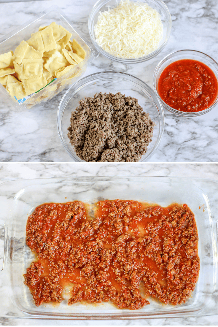 Ingredients for ravioli casserole.