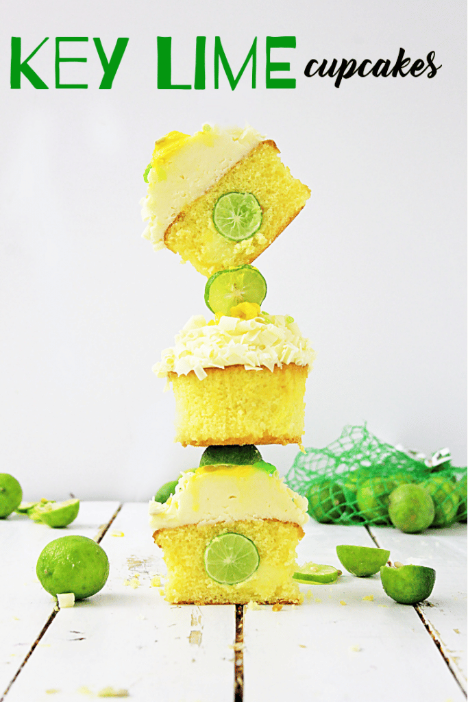 key lime cupcakes stacked on each other