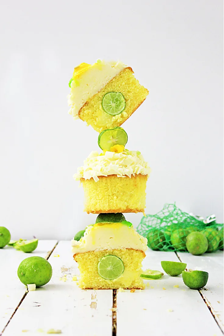 key lime cupcakes stacked on top of each other