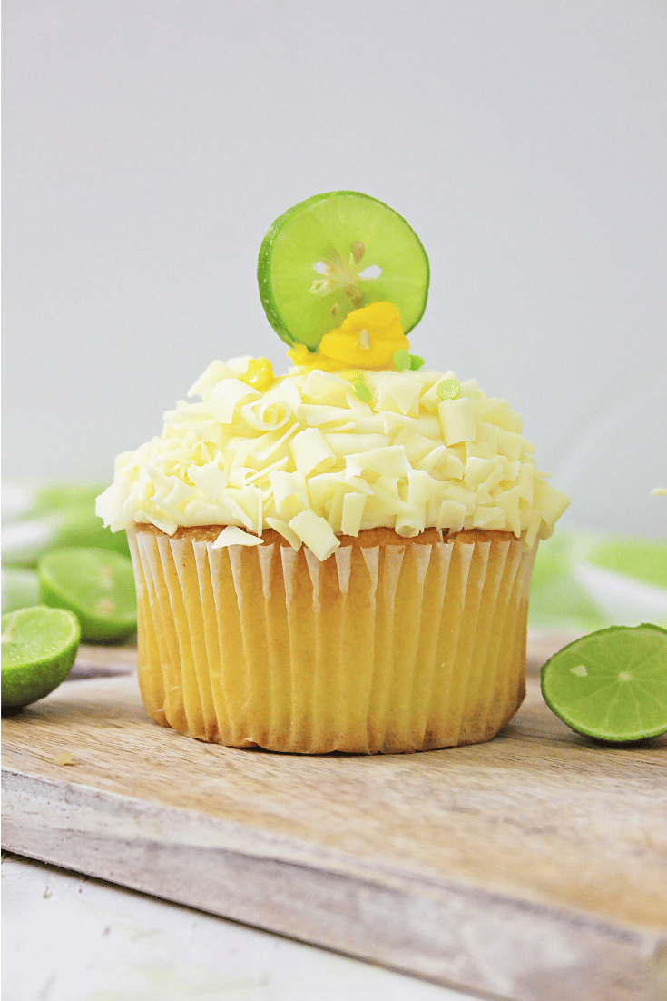 Key Lime Cupcakes 4 single key lime cupcake on wooden board