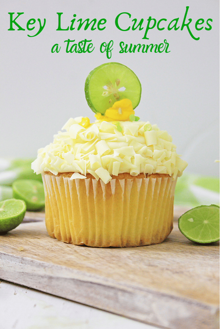single key lime cupcake on wooden board