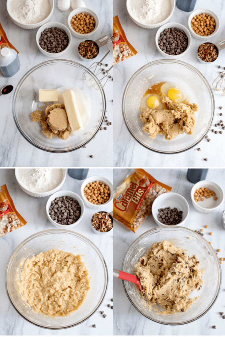 Salted Caramel Chocolate Chip Cookie Bars 3 steps for making salted caramel chocolate chip cookie bars