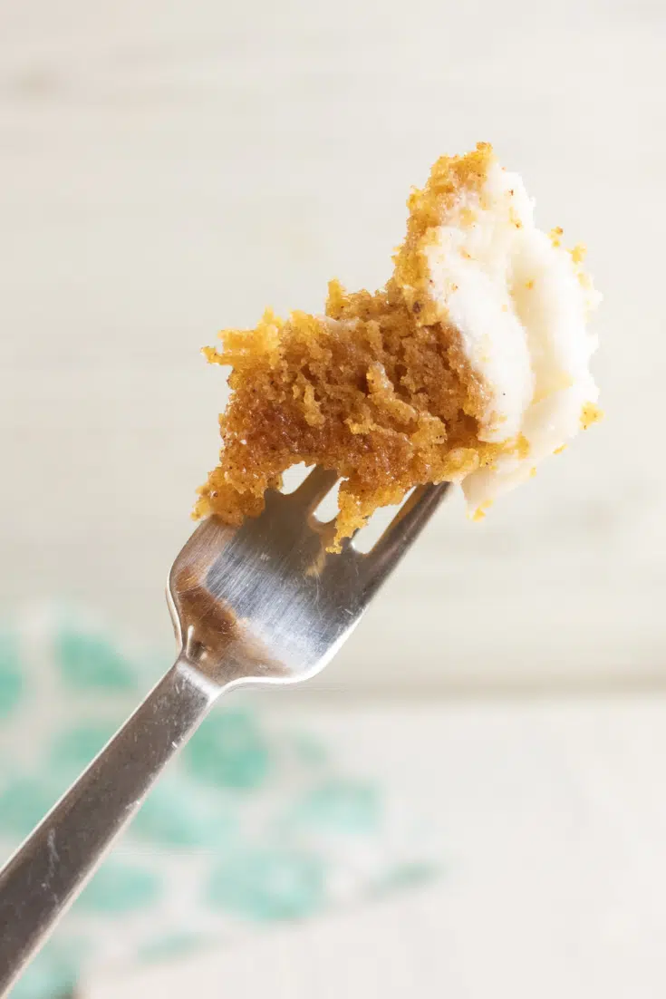 pumpkin cake bite on the end of a fork