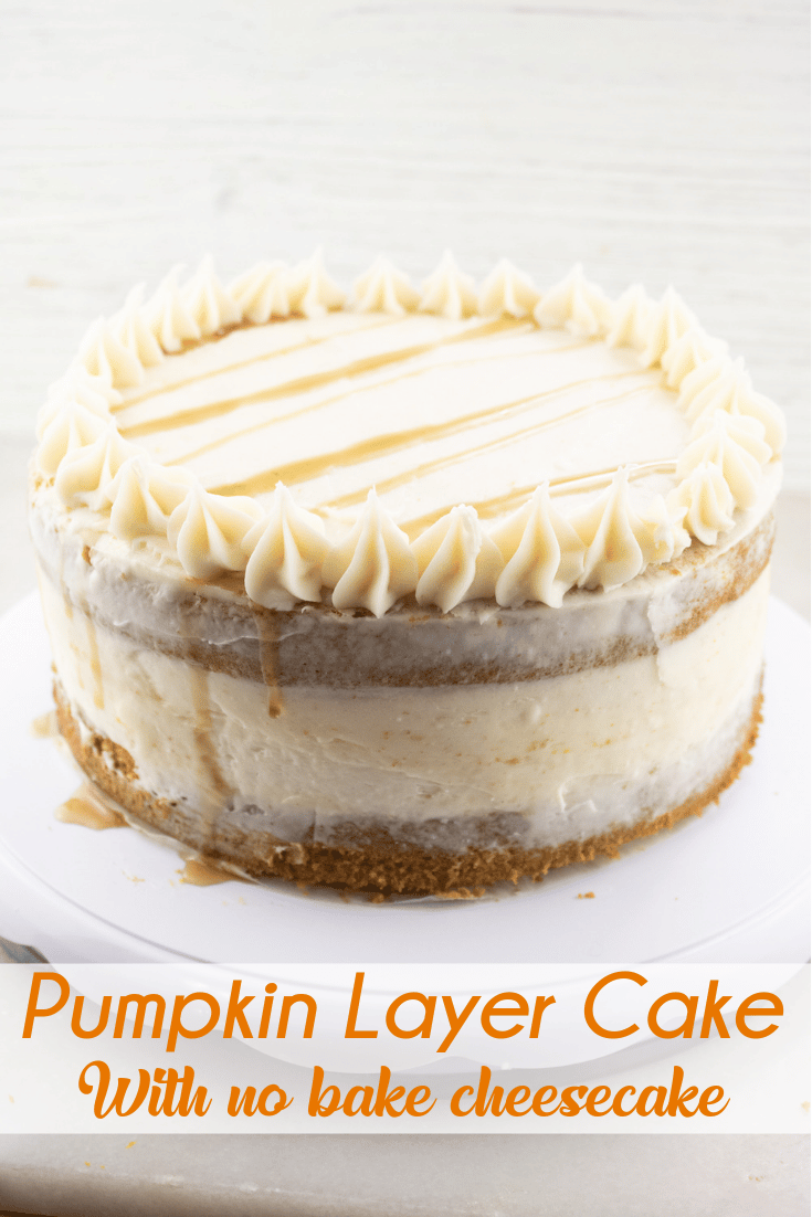 Pumpkin Cake 18 A whole pumpkin cake with frosting on on a white cake stand.