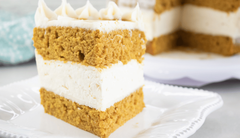 Pumpkin Cake with No-Bake Cheesecake Layer