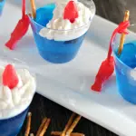 jello deep sea fishing cups with pretzels in the background
