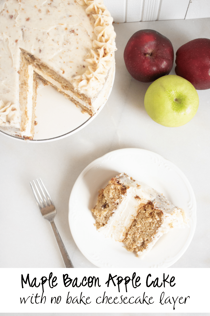 Maple Bacon Apple Cake 12 maple apple bacon cake with slice on white plate
