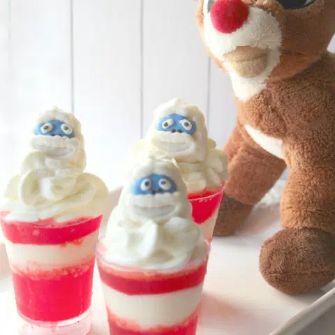snowman jello desserts with rudolph doll