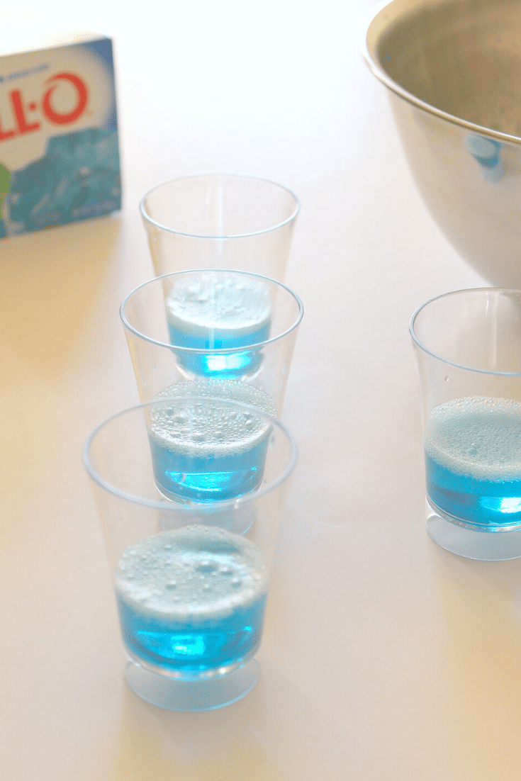 blue jello in bottom of shot glass