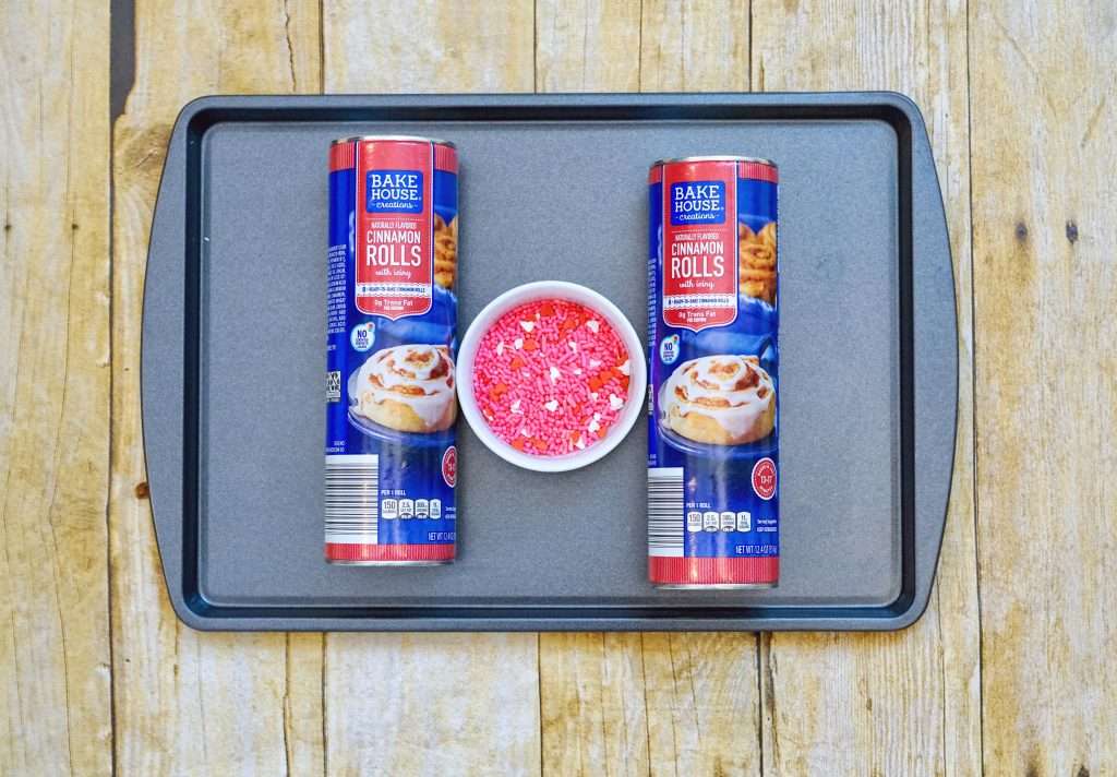 Cinnamon roll dough on baking sheet