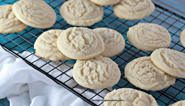 Amish sugar cookies on a wire rack.