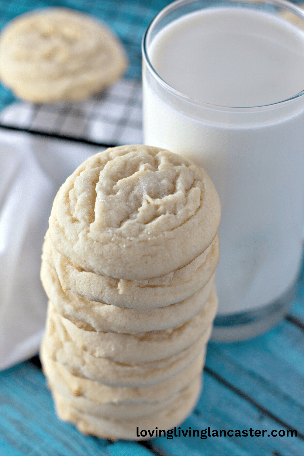 Amish Sugar Cookies 8 cookies with a glass of milk