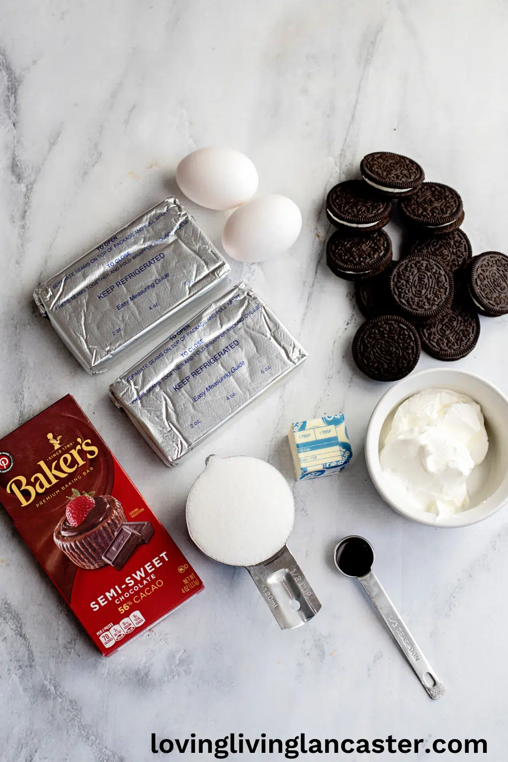 INGREDIENTS for chocolate cheesecake swirl bars