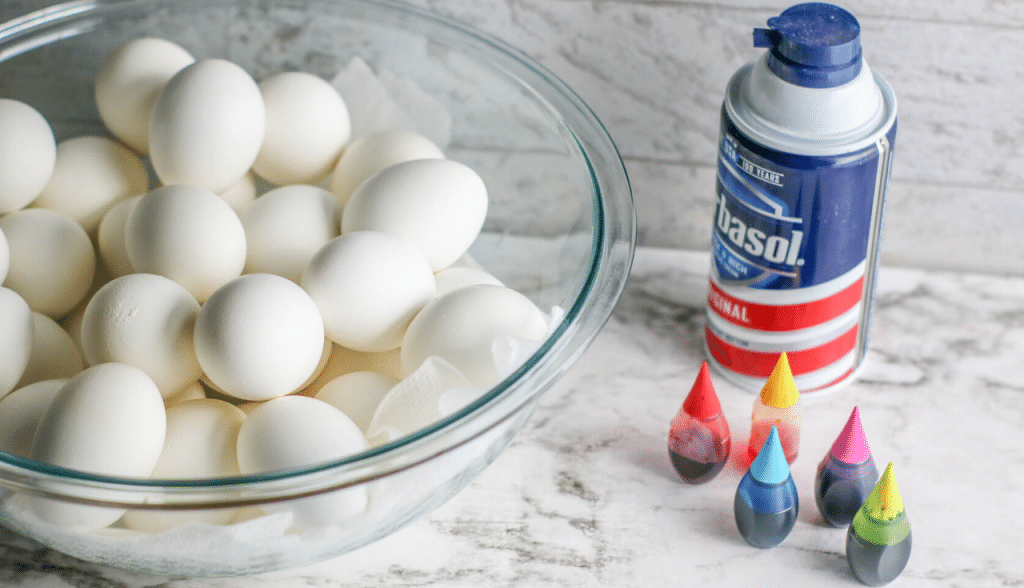 supplies to make shaving cream easter eggs