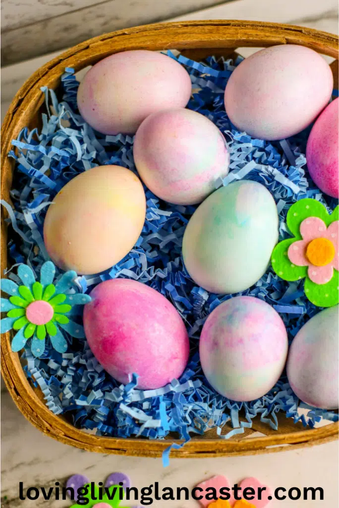 shaving cream easter eggs in a basket