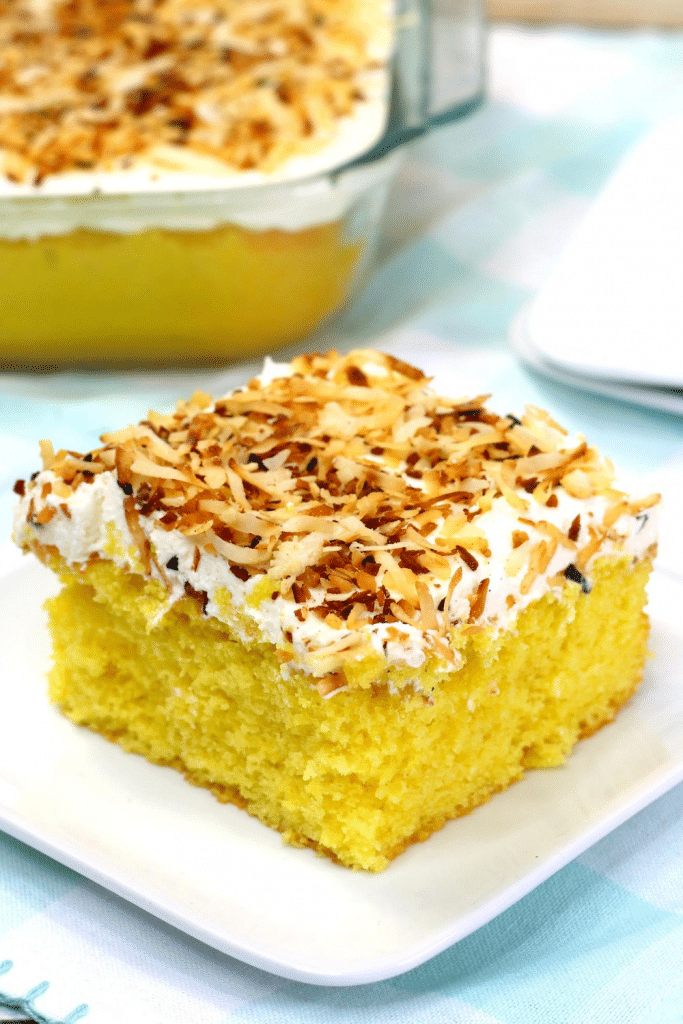 Coconut Milk Cake 6 coconut cake on white plate