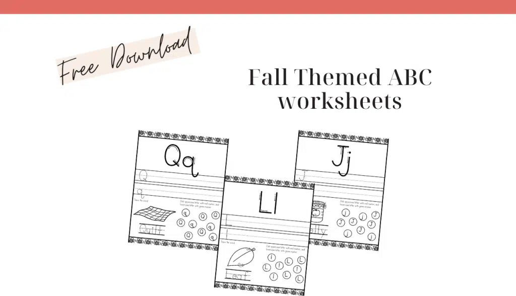 image shows  fall themed abc activity sheets