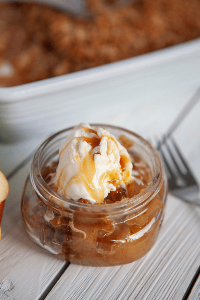 Easy Apple Crisp 18 close up of apple crisp in jar