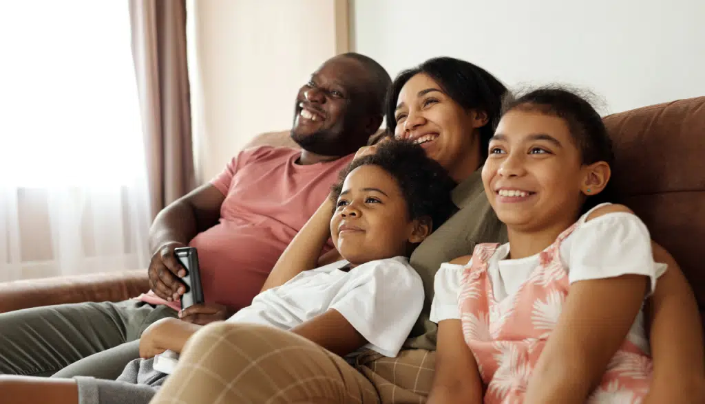 family watching tv together