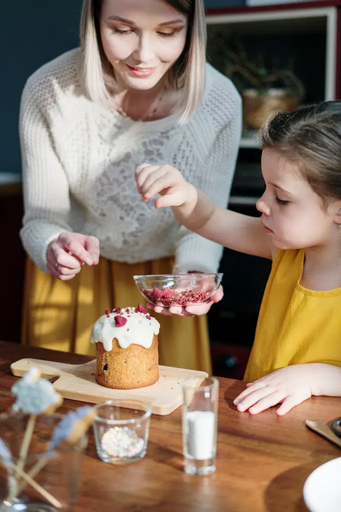 mother and daughter baking together