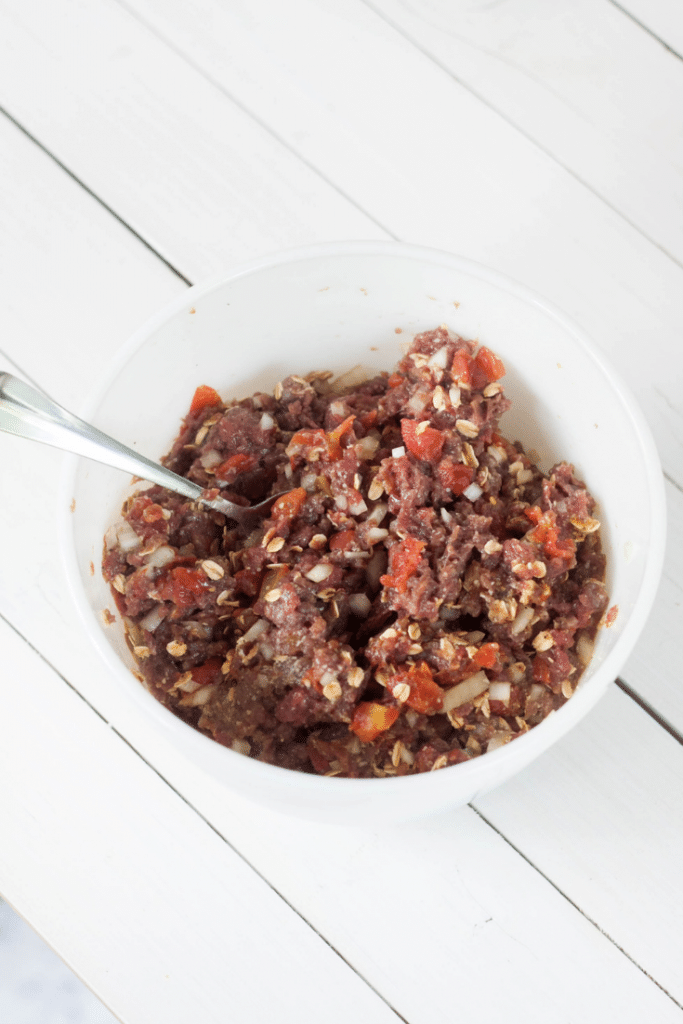 Venison Meatloaf 9 bowl of mixed Venison Meatloaf ingredients
