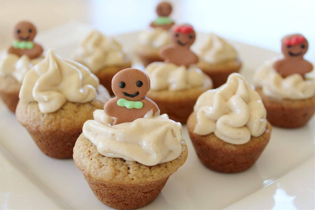 Gingerbread cheesecake cookie cups on white platter