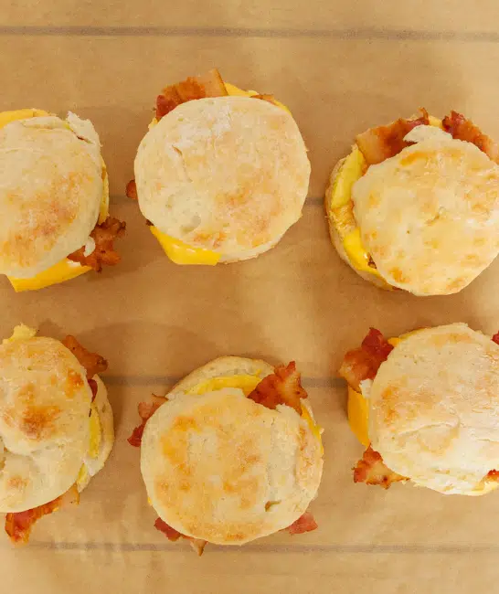Weight Watchers Friendly Bacon Egg and Cheese Biscuits on mat