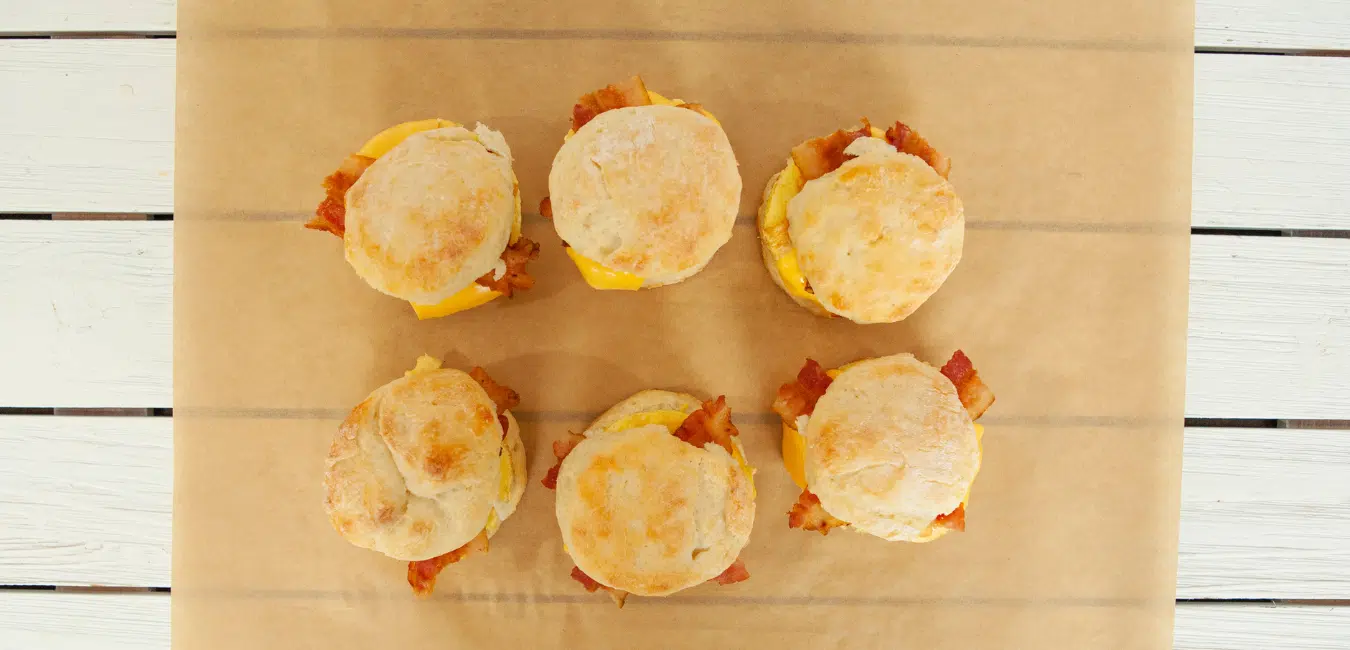 Weight Watchers Friendly Bacon Egg and Cheese Biscuits on mat