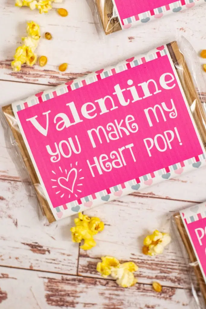 Long DIY Popcorn Valentines Image Valentine You Make My Heart Pop Pink Printable on Bag of Popcorn