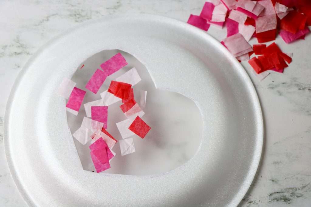 DIY Heart Sun Catcher for Kids 5 Heart Sun Catcher Paper Plate 5 1