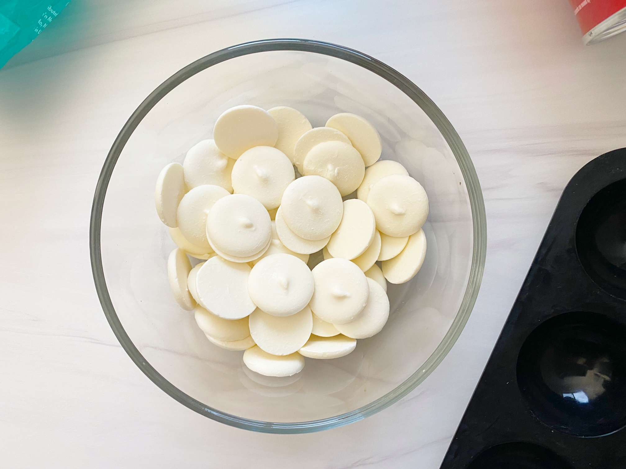 White chocolate wafers in bowl