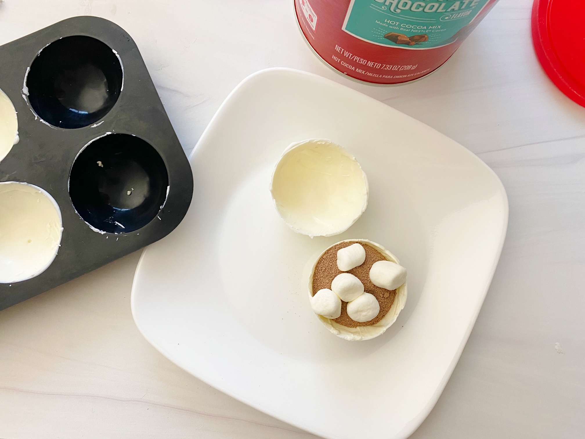 White Chocolate Hot Cocoa Bombs ready to assemble