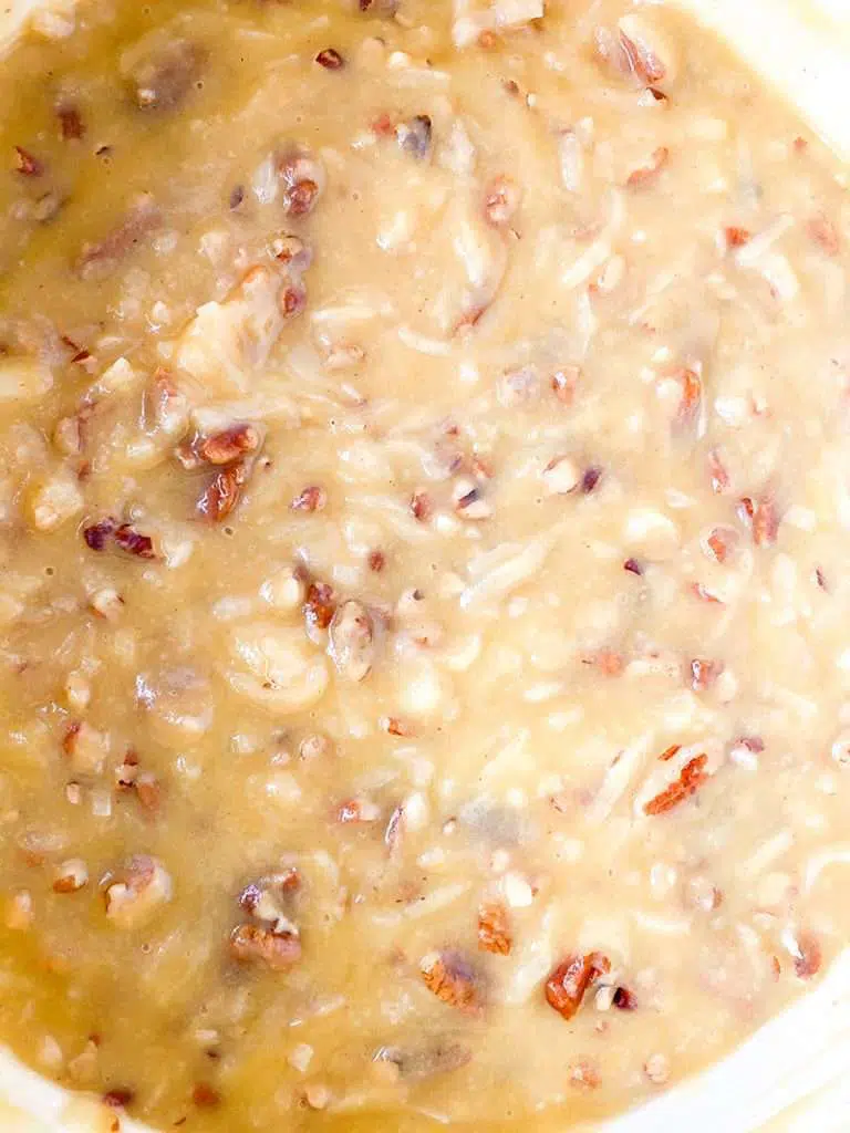 coconut pecan frosting up close