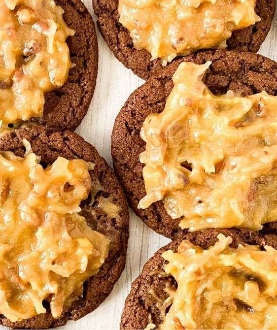 German Chocolate Cookies with Coconut Pecan Frosting