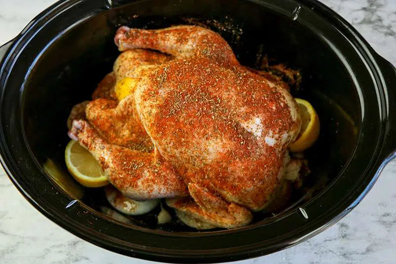 Seasoned chicken in slow cooker