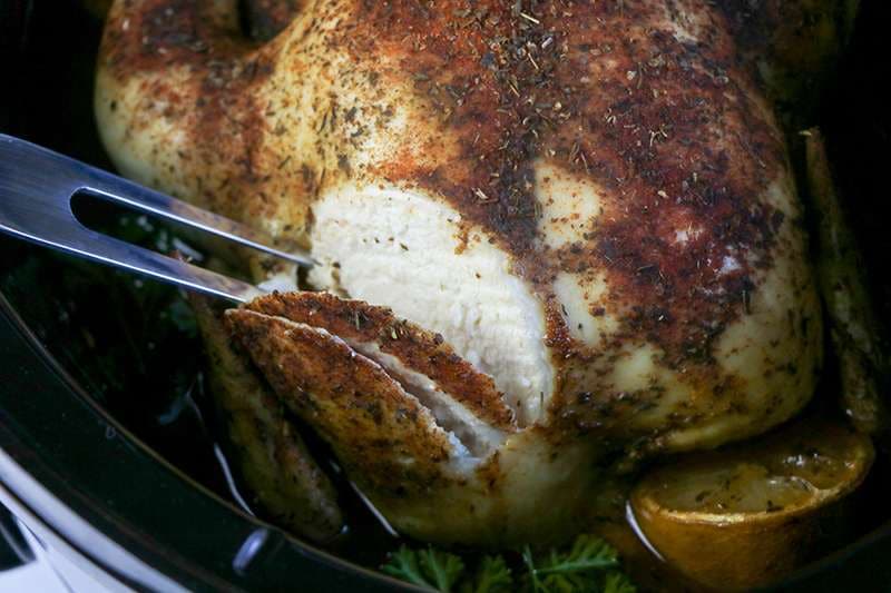 Slicing into the finished engagement chicken